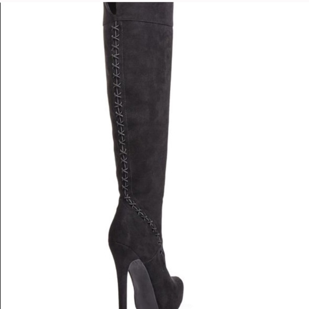 JUSTFAB Over the knee laced platform boots